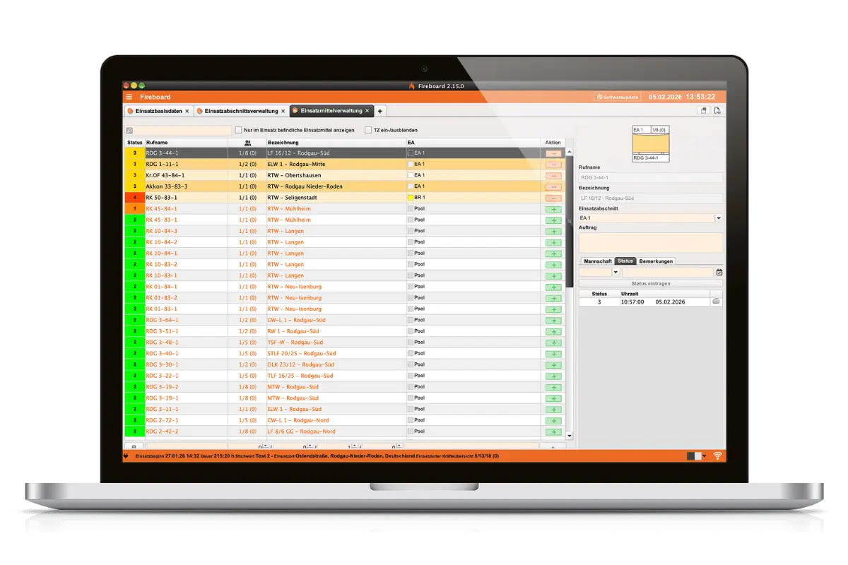 Fireboard - Statusverarbeitung LITE | PLUS - Status aller Einsatzmittel – systemweit aktuell