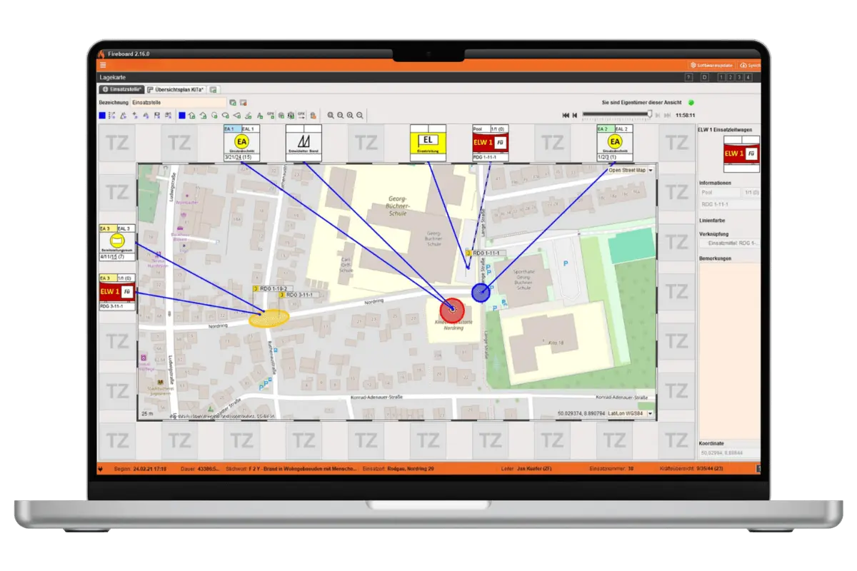Fireboard Statusverarbeitung LITE | PLUS - GPS-Positionsdaten in allen Kartendarstellungen