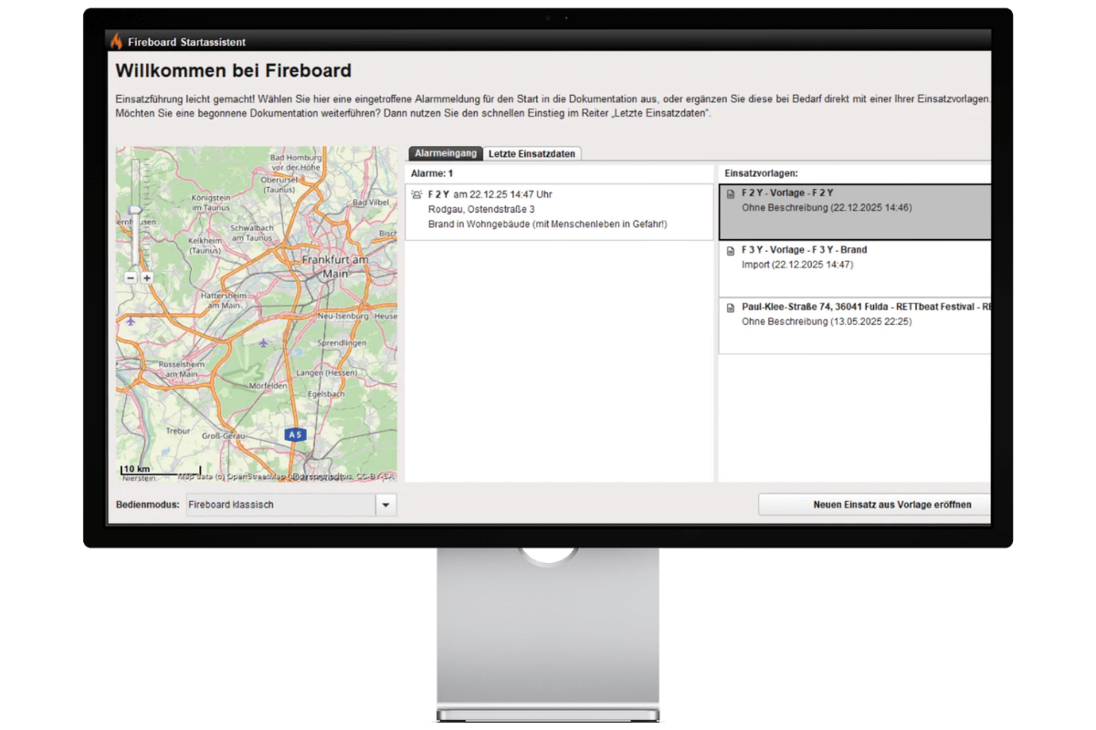 Fireboard Suite – Grundsystem - Einsatzvorlagen im Startassistenten