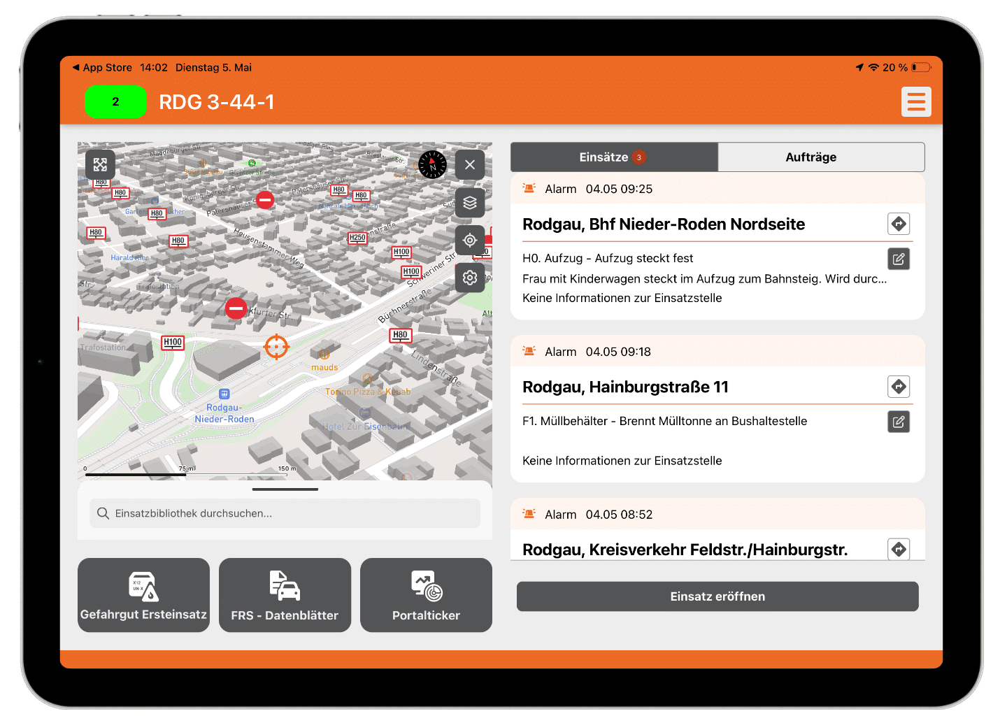 Mobile Einsatzbearbeitung – Alarmeingang Dashboard