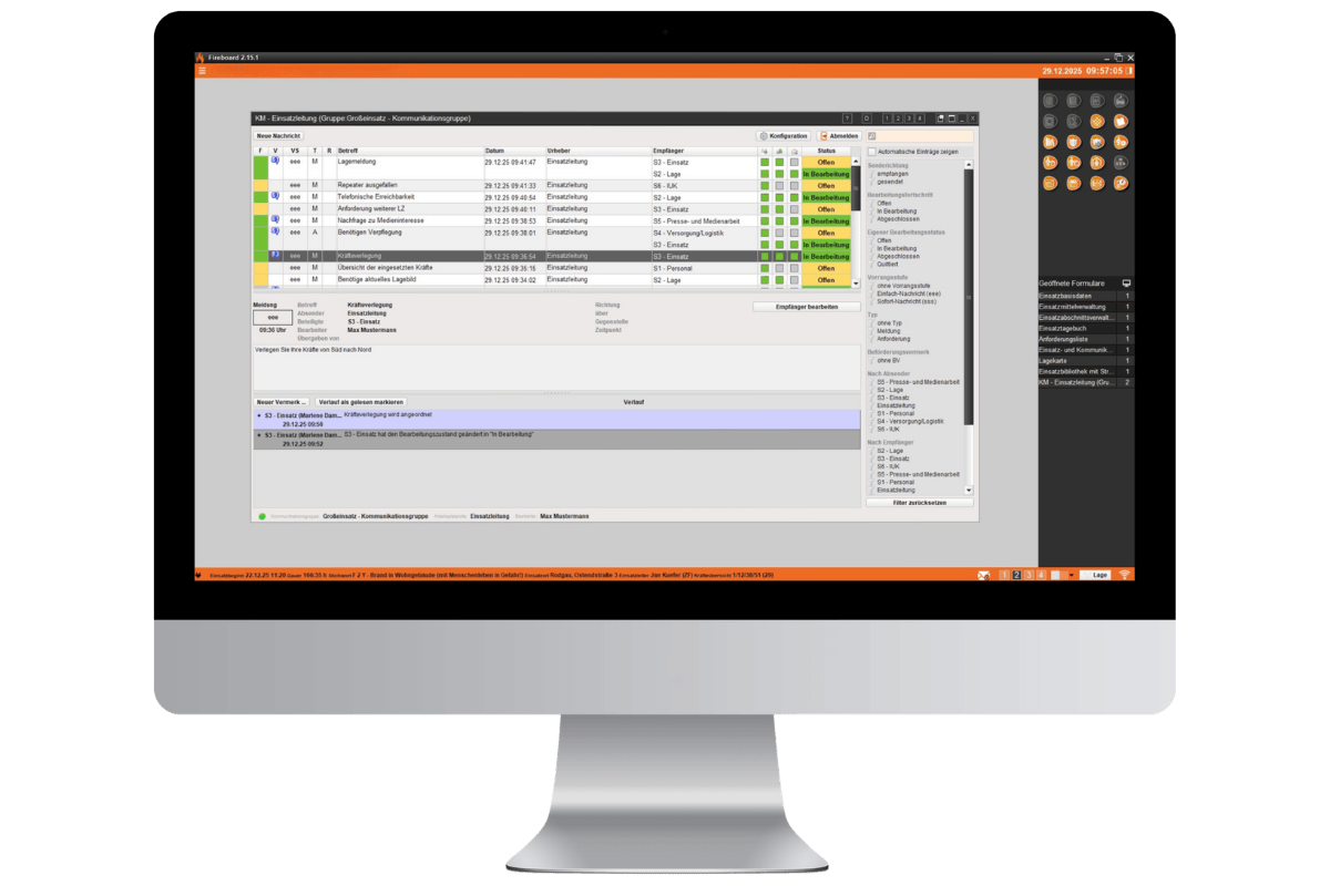 Fireboard Modul Kommunikation - Transparenter Bearbeitungsstatus – vom Absenden bis zum Abschluss.